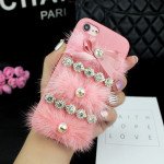 Wholesale iPhone 7 Love Jewel Fur Fuzzy Plush Case (Hot Pink)